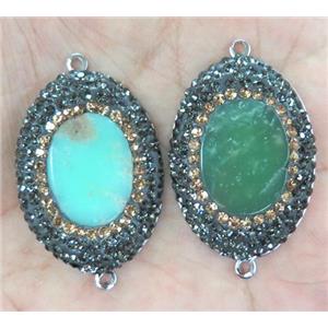 Australian Chrysoprase connector with rhinestone, oval, platinum, approx 25x35mm