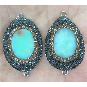 Australian Chrysoprase connector with rhinestone, mixed shape, platinum, approx 25x35mm