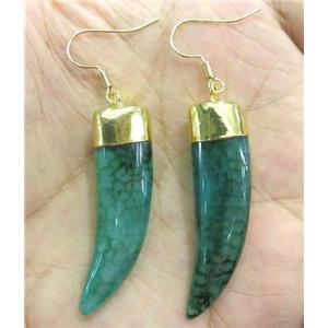 green agate horn earring, gold plated, approx 10-40mm