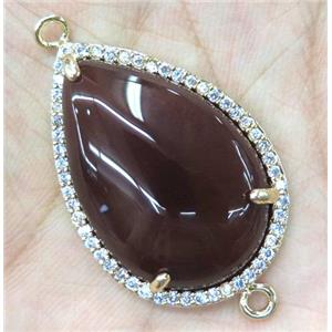 red agate connector with rhinestone, teardrop, approx 20x30mm