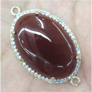 red agate connector with rhinestone, oval, approx 20x30mm