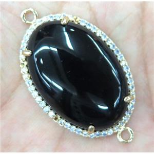black agate connector with rhinestone, oval, approx 20x30mm