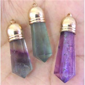 Fluorite stick pendant, point, mix color, approx 20-35mm