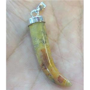 Crazy Agate horn pendant, yellow, approx 7-35mm