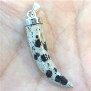 spotted dalmatian jasper horn pendant, approx 7-35mm
