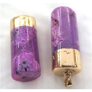 purple agate column pendant, approx 18-45mm