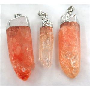 red quartz druzy stick pendant, freeform, platinum plated, approx 20-50mm