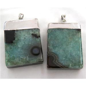 green druzy Agate rectangle pendant, approx 25-40mm