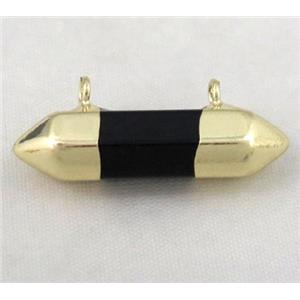 black onyx agate pendant with 2holes, bullet, gold plated, approx 10-30mm