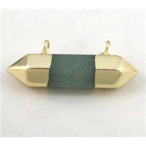 green aventurine bullet pendant with 2holes, gold plated, approx 10-30mm