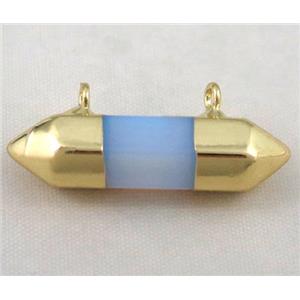 white opalite bullet pendant with 2holes, gold plated, approx 10-30mm