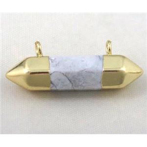 white turquoise pendant with 2holes, bullet, gold plated, approx 10-30mm
