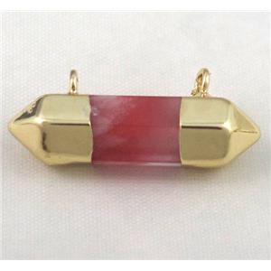cherry quartz pendant with 2holes, bullet, gold plated, approx 10-30mm