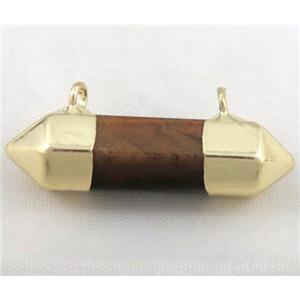 tiger eye stone bullet pendant with 2holes, gold plated, approx 10-30mm