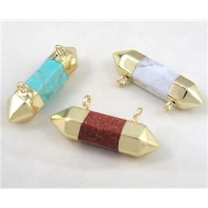 mix gemstone bullet pendant with 2loops, gold plated, approx 10-30mm