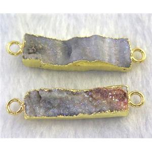 solar Agate Druzy connector, rectangle, gold plated, approx 10-35mm