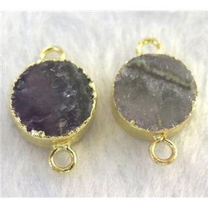 amethyst connector, flat-round, gold plated, approx 15mm dia