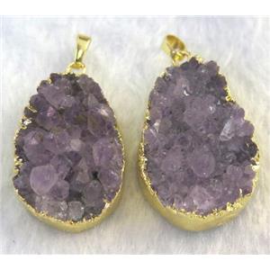 amethyst druzy pendant, gold plated, approx 25x35mm