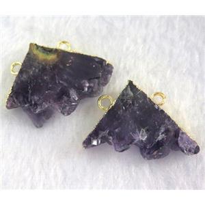 amethyst druzy triangle pendant with 2holes, gold plated, approx 20-35mm