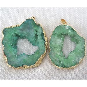 green agate druzy slice pendant, freeform, gold plated, approx 20-60mm