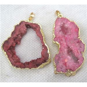 red druzy agate slice pendant, freeform, gold plated, approx 20-60mm