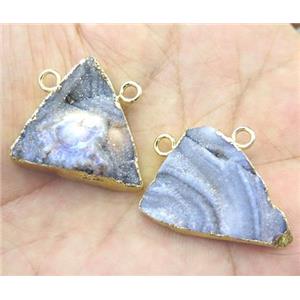 Agate Druzy triangle pendant with 2holes, gold plated, approx 20-30mm