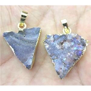 Agate Druzy triangle pendant, gold plated, approx 15-25mm