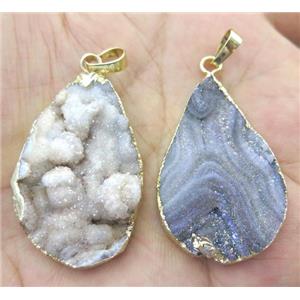 Agate Druzy teardrop pendant, gold plated, approx 20-40mm