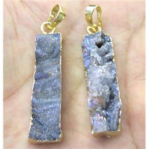 Druzy SunAgate pendant, rectangle, gold plated, approx 8-35mm