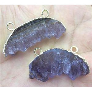 amethyst druzy pendant with 2holes, lune-shape, gold plated, approx 15-35mm