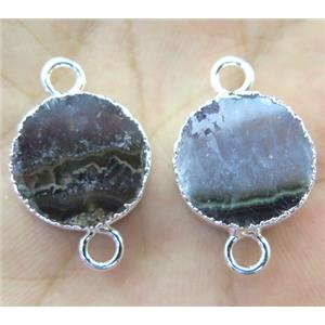 amethyst connector, flat-round, silver plated, approx 15-20mm