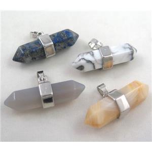 mix gemstone bullet pendant, platinum plated, approx 10-32mm