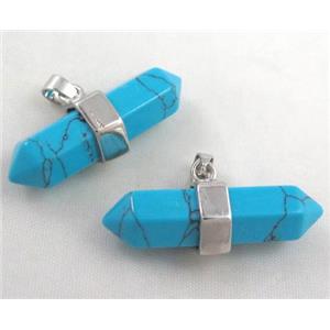 blue turquoise bullet pendant, platinum plated, approx 10-32mm