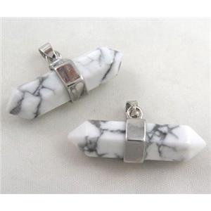 white turquoise bullet pendant, platinum plated, approx 10-32mm