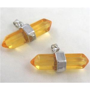 yellow citrine bullet pendant, platinum plated, approx 10-32mm