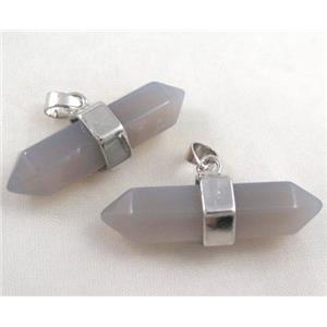 grey agate bullet pendant, platinum plated, approx 10-32mm
