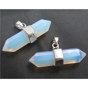 white opalite bullet pendant, platinum plated, approx 10-32mm