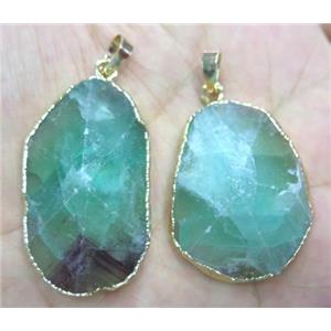 green fluorite pendant, freeform, point, gold plated, approx 20-40mm