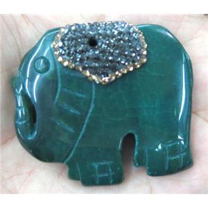 green Agate elephant pendant pave rhinestone, approx 40-60mm