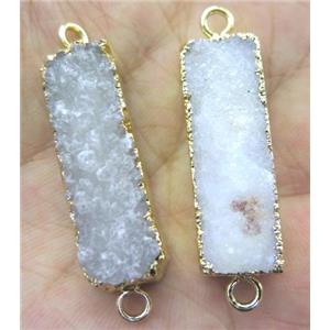 white druzy quartz connector, rectangle, gold plated, approx 10-35mm