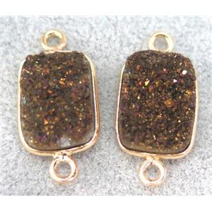 coffee druzy quartz connector, rectangle, gold plated, approx 10x14mm