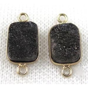 black druzy quartz connector, rectangle, gold plated, approx 10x14mm