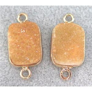 druzy quartz connector, rectangle, orange electroplated, approx 10x14mm