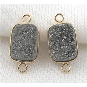 druzy quartz connector, rectangle, silver electroplated, approx 10x14mm