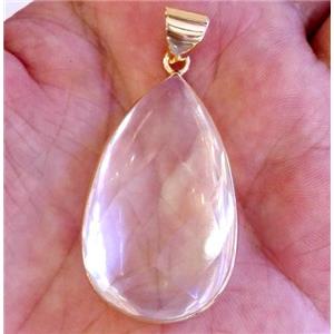 natural clear quartz pendant, faceted teardrop, gold plated, approx 25-45mm