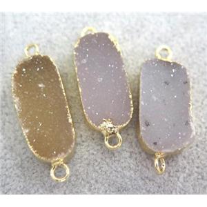 Agate Druzy connector, natural color, oval, gold plated, approx 10-25mm