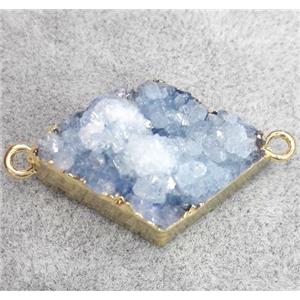 druzy quartz connecetor, rhombic, gold plated, approx 20-30mm