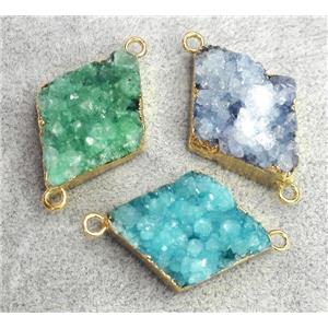 druzy quartz connecetor, rhombic, gold plated, approx 20-30mm