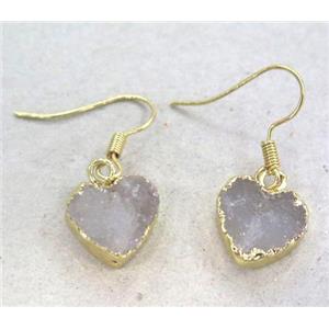 druzy agate earring, heart, gold plated, approx 10-14mm