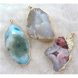 mixed agate nugget pendant, freeform, gold plated, approx 20-60mm